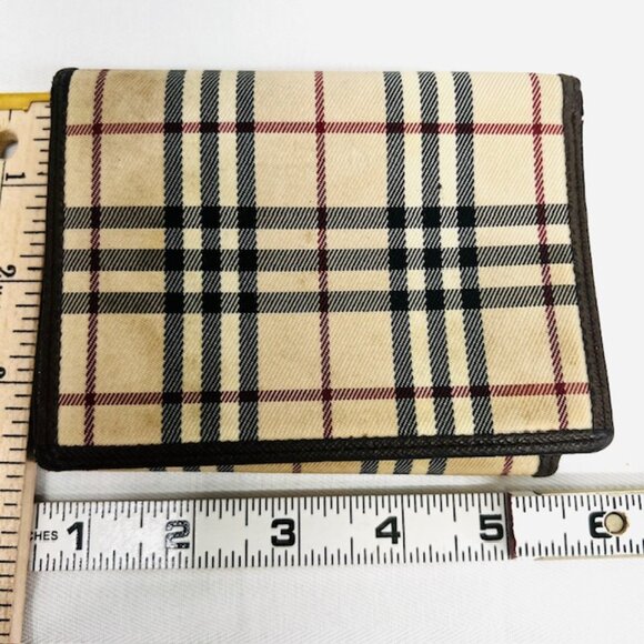 Classic Burberry Vintage Check Archive Beige/Brown Leather Convas Card Case(B81 - Picture 7 of 8
